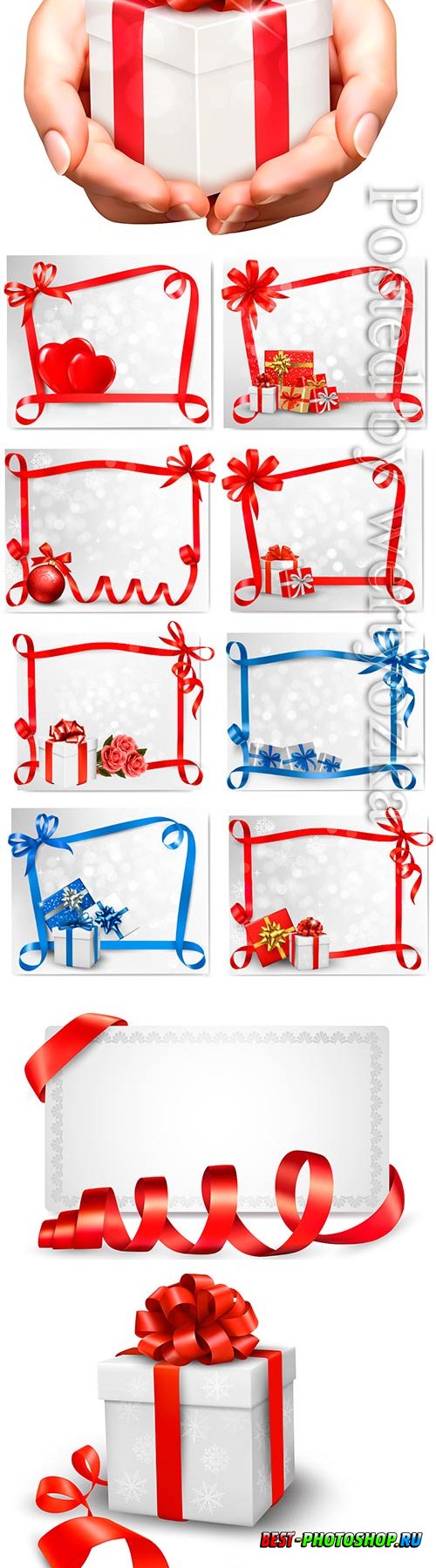 Holiday background with gift bow and gift boxes