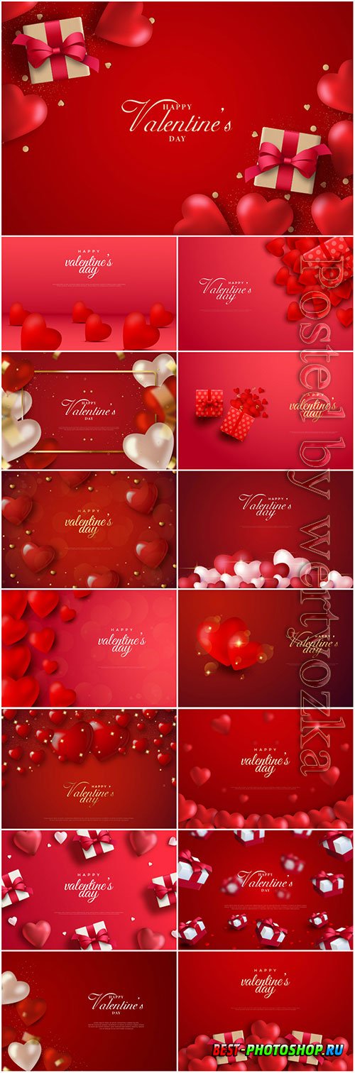 Valentine's day background with love balloons and gift box on red background