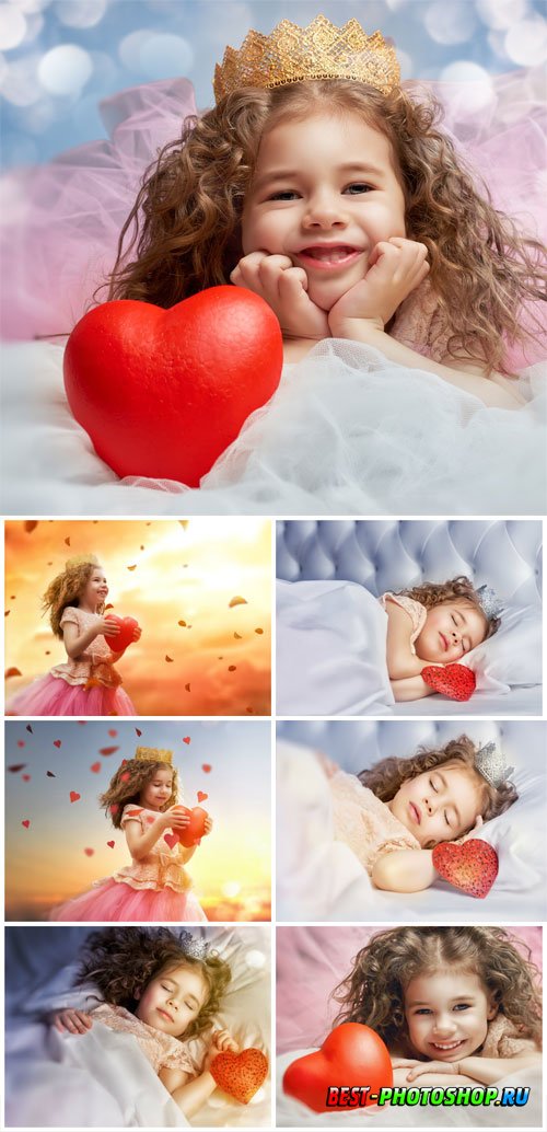 Girl with curly hair holding a red heart