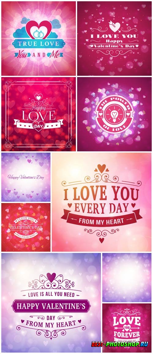Romantic backgrounds with lettering for valentine's day in vector