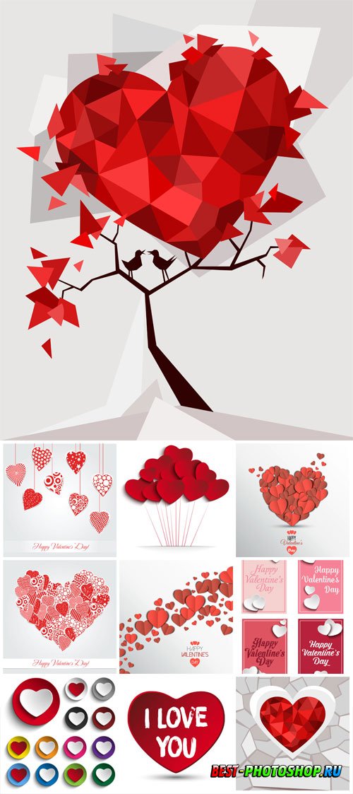 Hearts in the form of stickers for valentine's day in vector