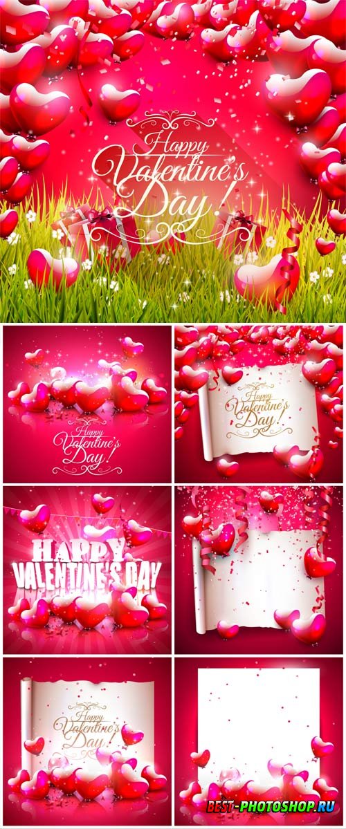 Backgrounds with hearts and white banners for valentine's day in vector