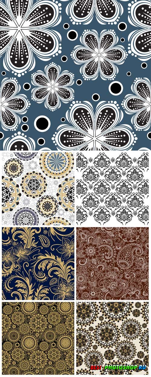 Backgrounds with lace patterns and flowers in vector