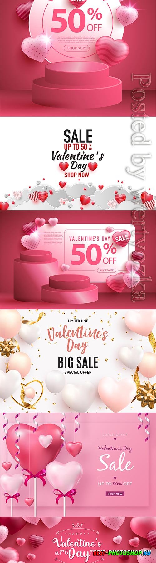 Sale happy valentine's day with realistic hearts