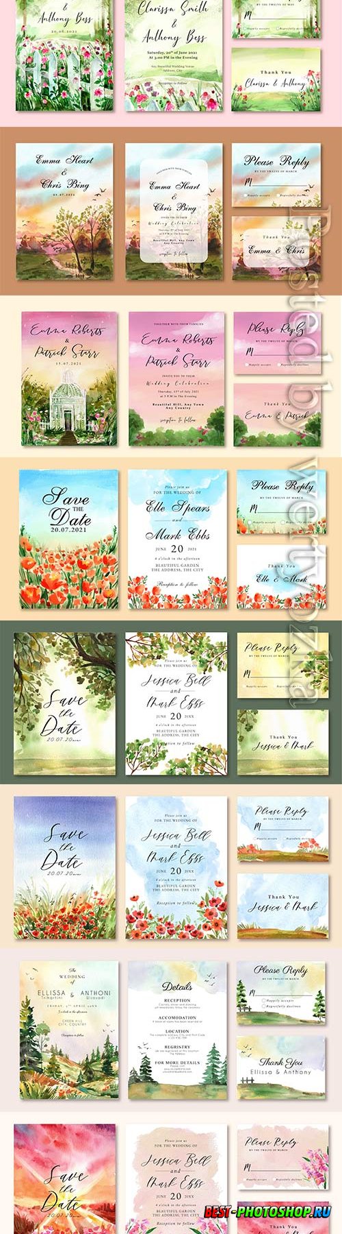 Vector floral watercolor wedding invitation