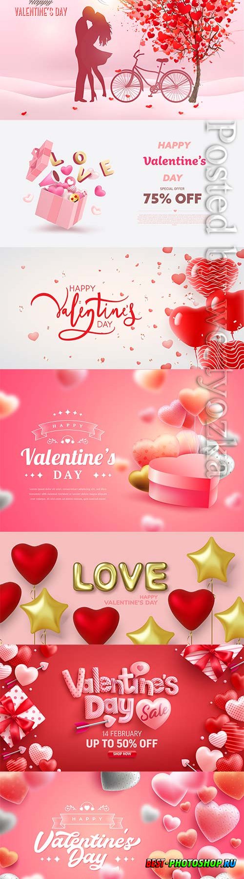 Happy valentines day in realistic 3d style