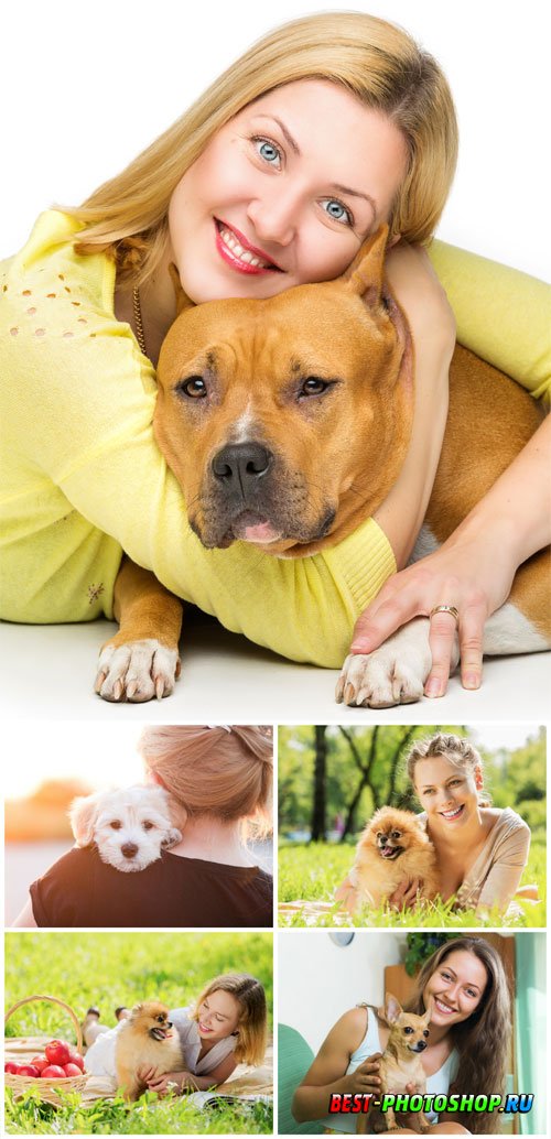 Young women with dogs stock photo