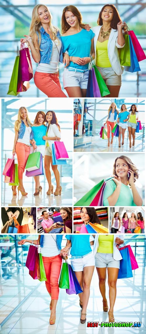 Beautiful girls shopping stock photo