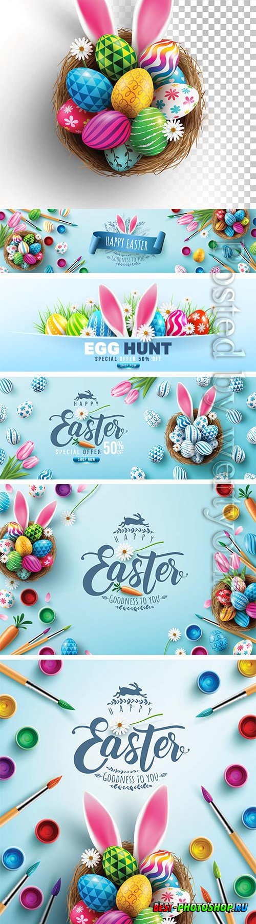 Easter poster and banner vector template with Easter eggs