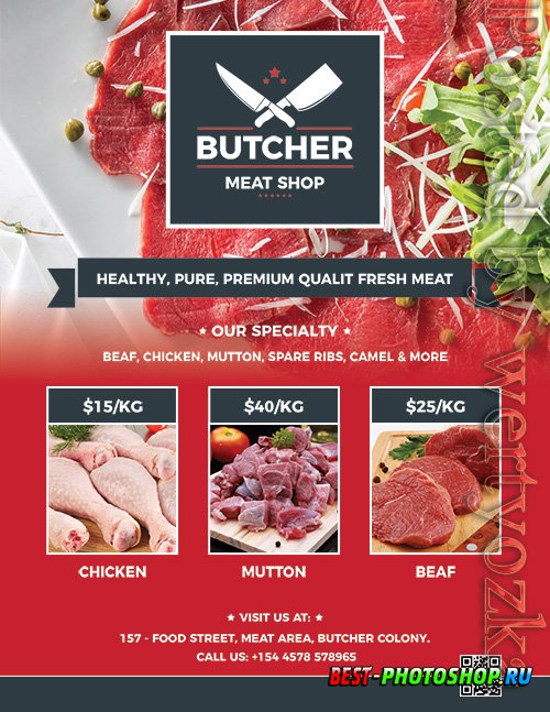 Butcher Shop Flyer PSD Design Template