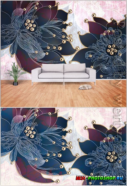 Modern minimalist lotus flower tv background wall