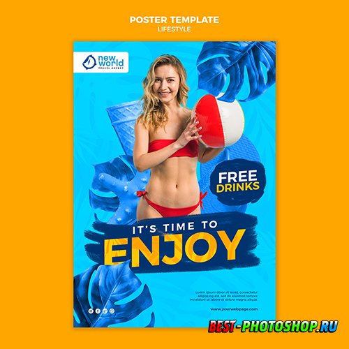 Vertical psd poster template for summer beach vacation vov 2