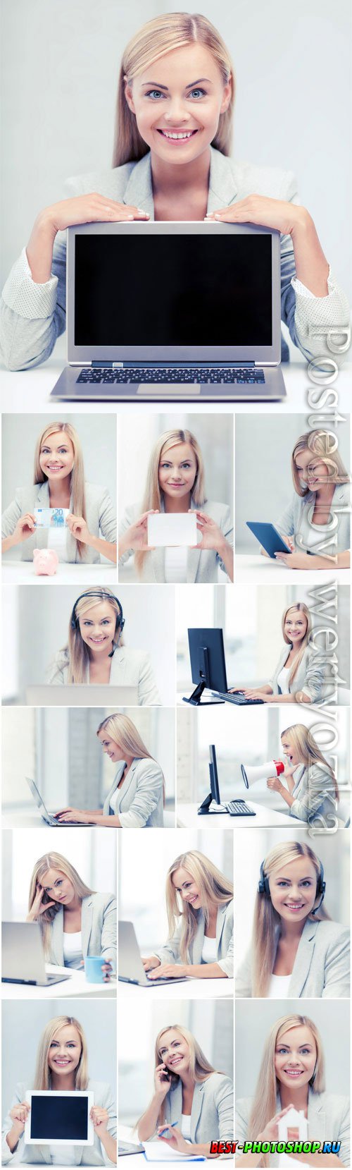 Blonde girl with laptop stock photo
