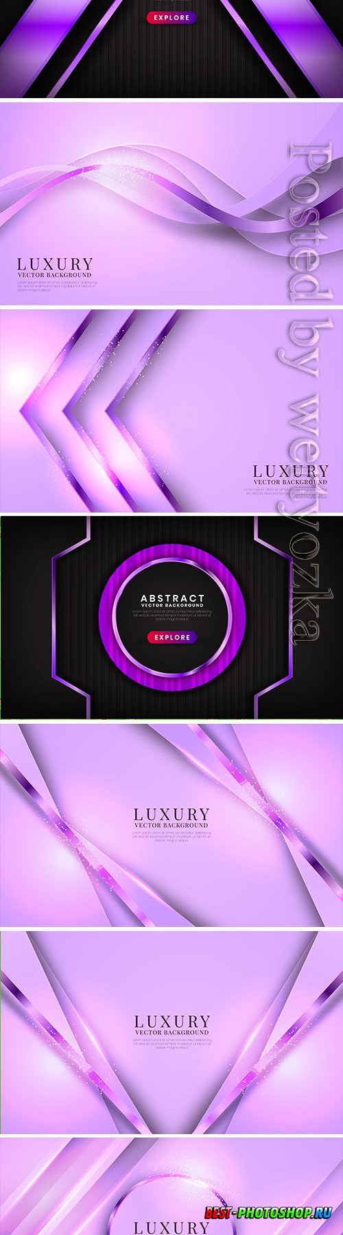 Abstract 3d purple luxury background with shiny metallic waves effect