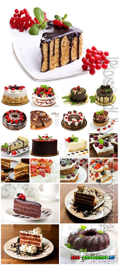 Cakes with berries and fruits stock photo