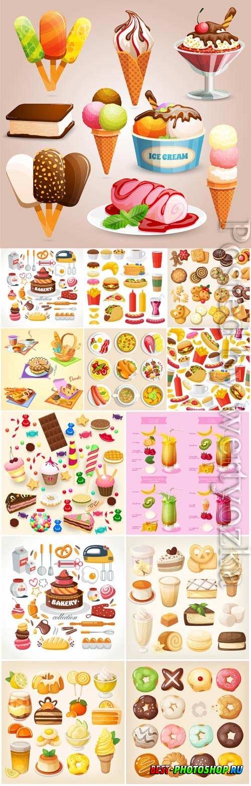Desserts and sweets, ice cream in vector
