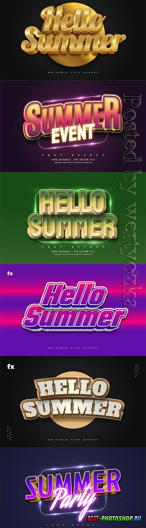 Hello summer 3d editable text style effect in vector vol 6