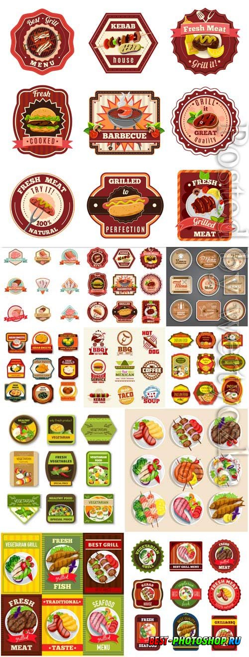 Retro style grocery labels in vector