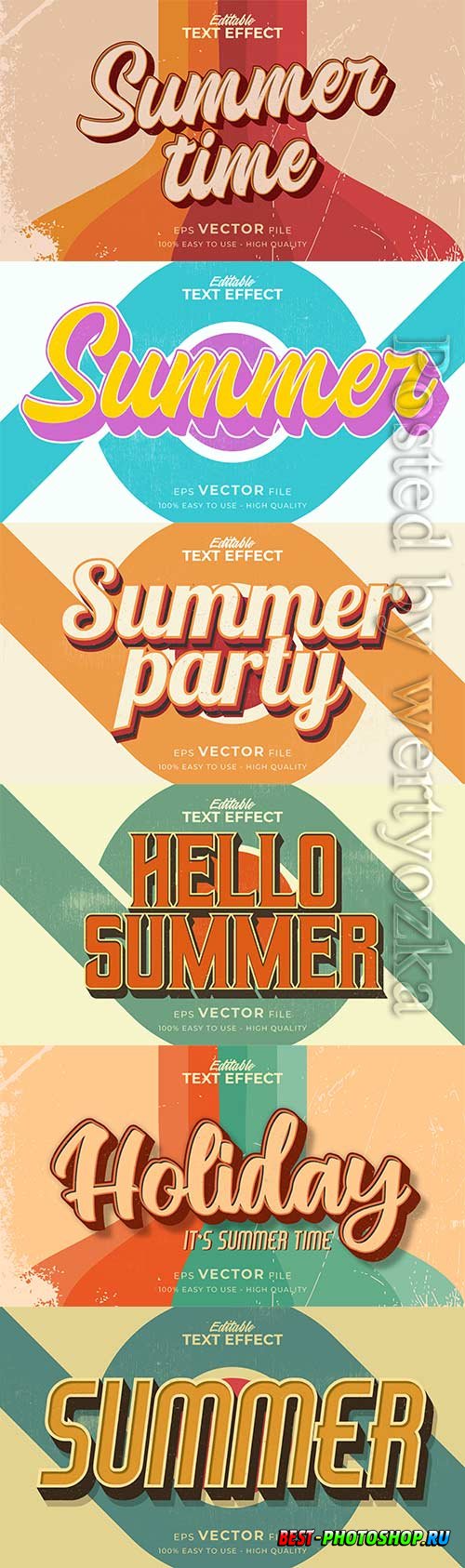 Retro summer holiday text in grunge style theme in vector vol 7