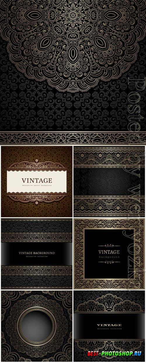 Luxury black backgrounds with golden patterns in vector