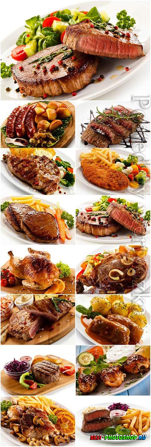 Dishes with meat and vegetables stock photo