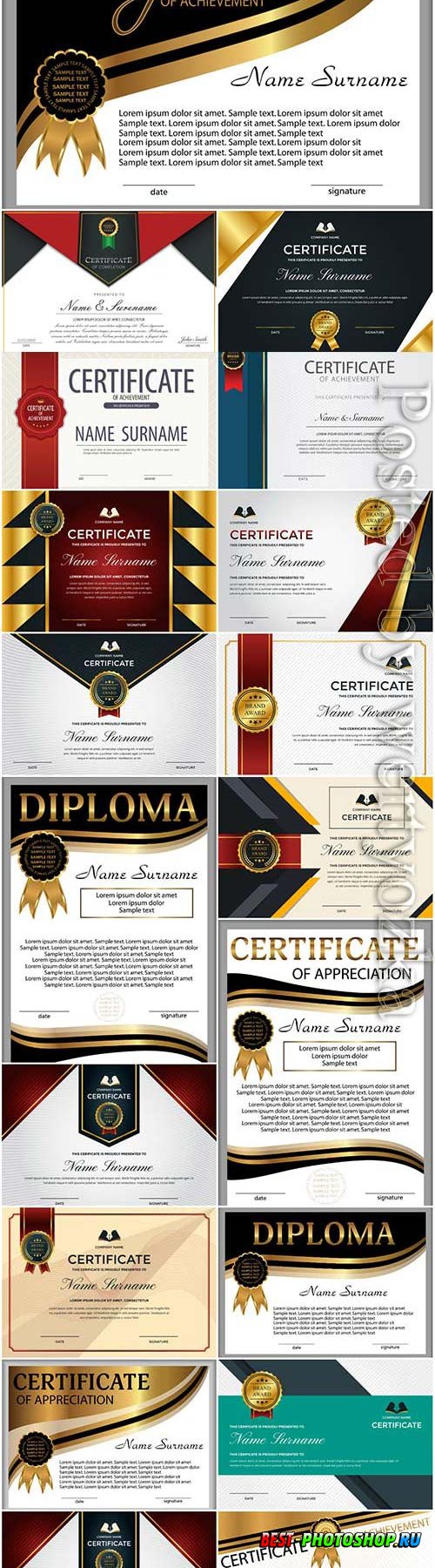 Diplomas and certificates in vector