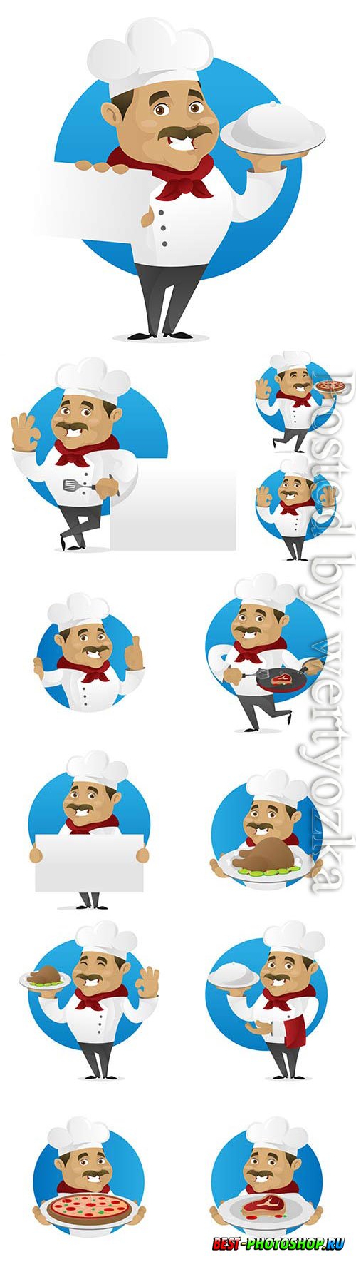 Cartoon chef with a dish in his hands in vector