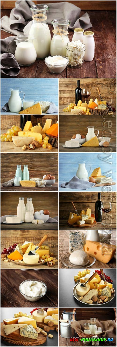 Milk, cheese, cottage cheese, eggs stock photo