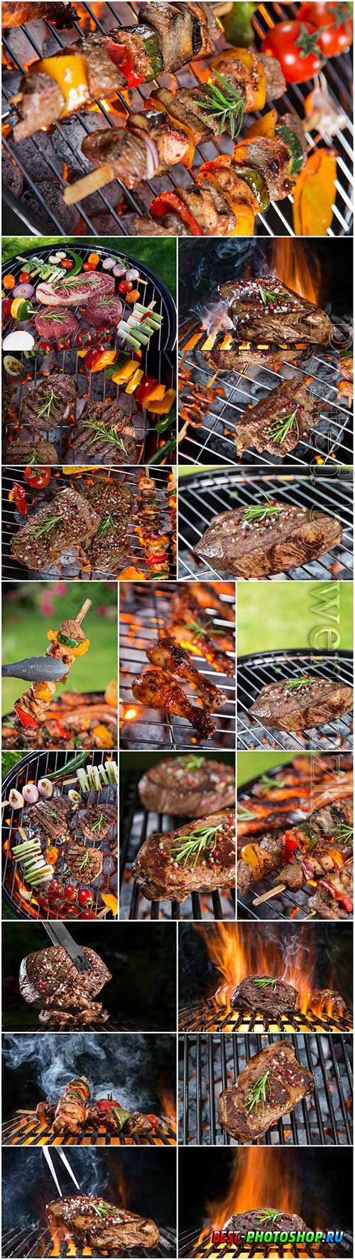 Grilled meat and vegetables stock photo