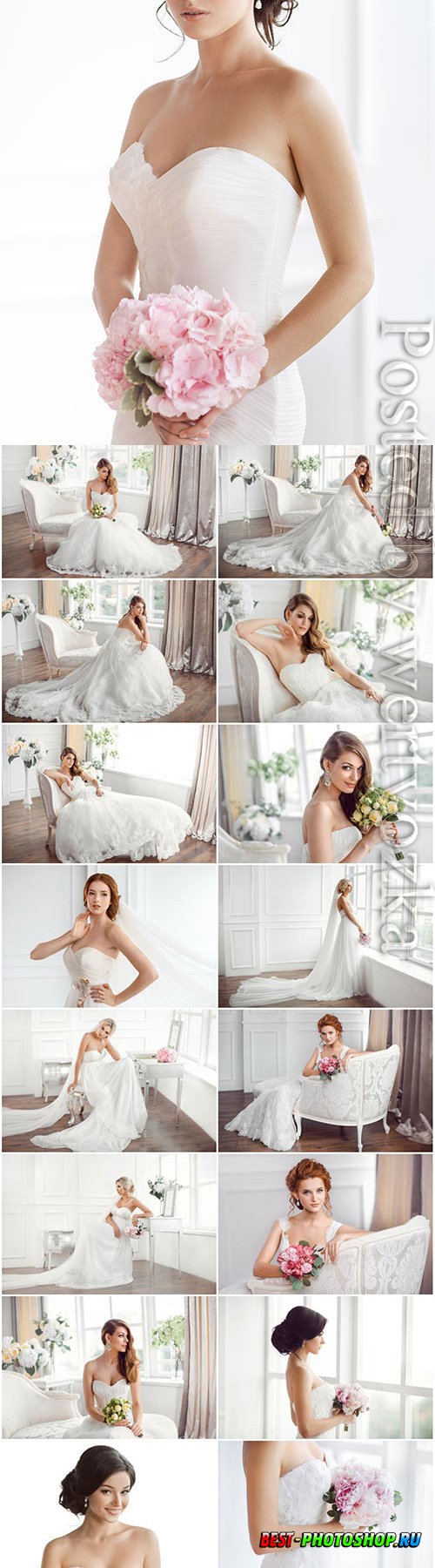 Beautiful brides with wedding bouquets stock photo