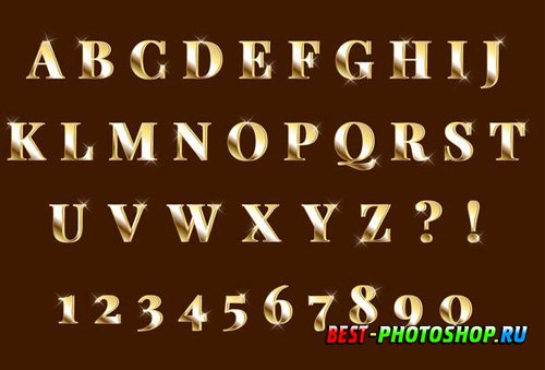 Shining gold 3d alphabets numbers set