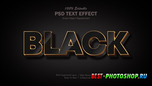 Golden black 3d psd editable text effect Premium Psd