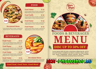 Bifold food menu cover design premium psd template