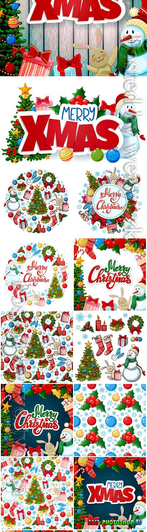 Merry Christmas vector card in decorations