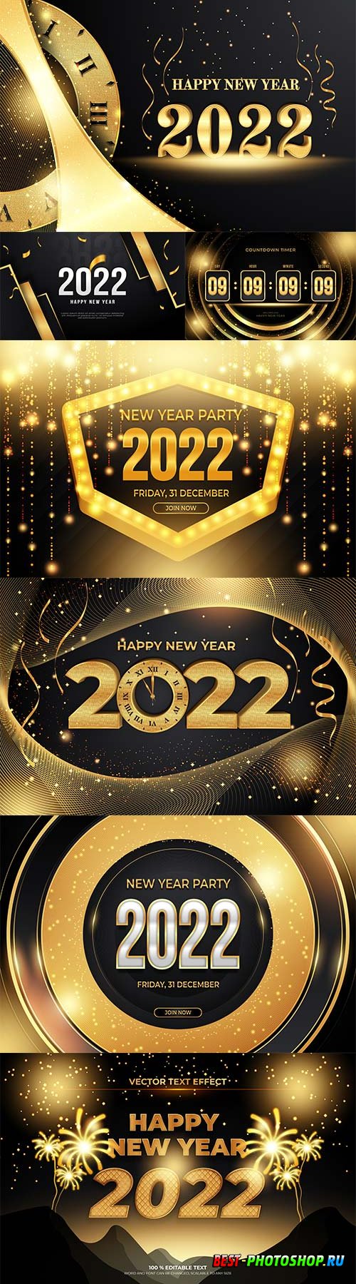 Happy new year editable text effect with black gold backround style premium vector