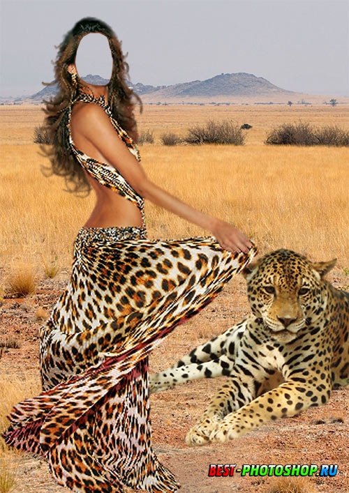 Шаблон psd для фотошопа - Девушка и леопард