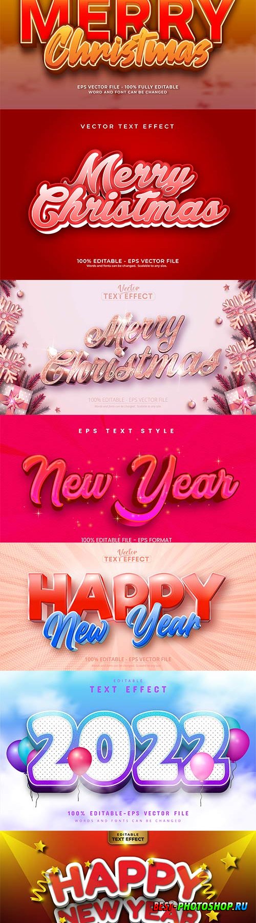 Merry christmas and happy new year 2022 editable vector text effects vol 28