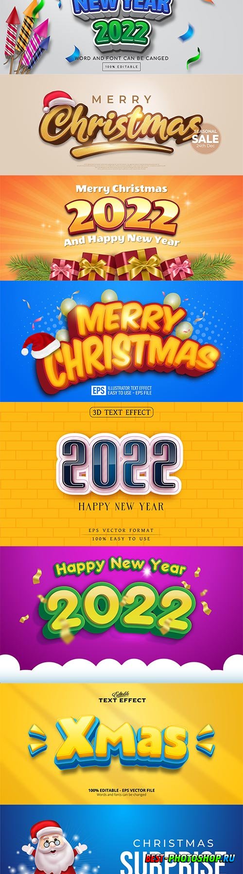 2022 New year and christmas editable text effect vector vol 28