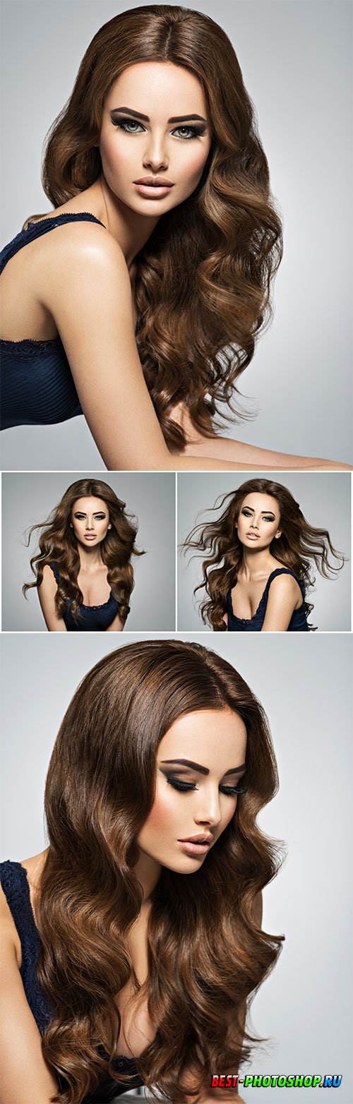 Lovely brunette with long hair stock photo
