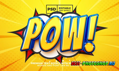 Pow comic cartoon 3d editable text effect style premium psd
