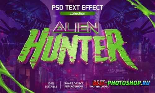 Alien hunter game text effect psd
