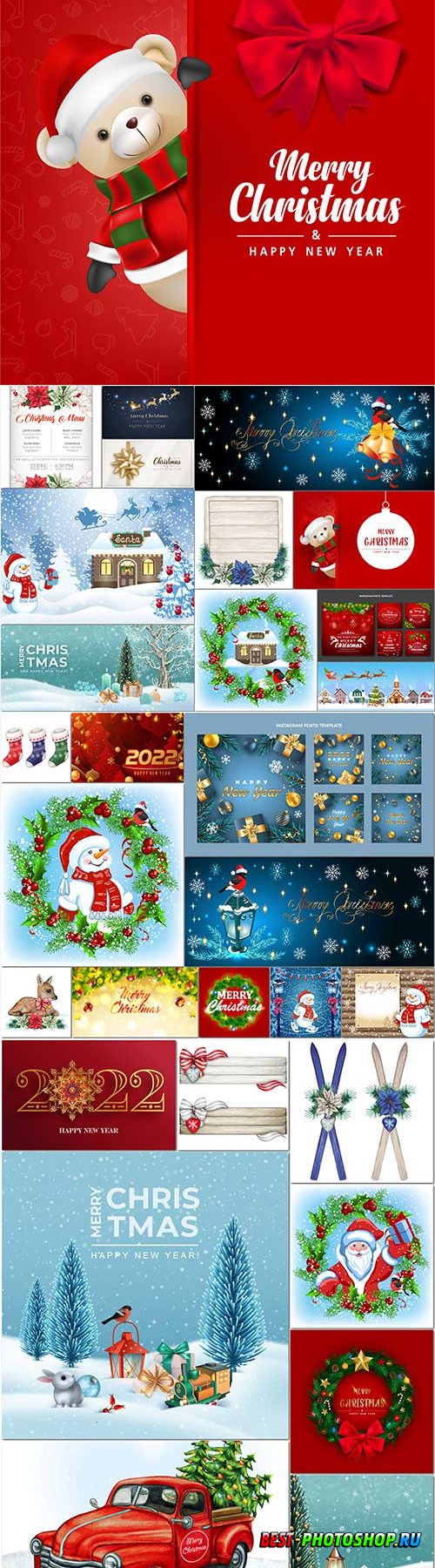 Merry christmas and happy new year vector poster
