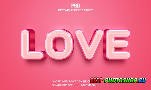 Love 3d editable text effect premium psd with background