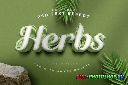 Green herbs 3d glossy text effect psd